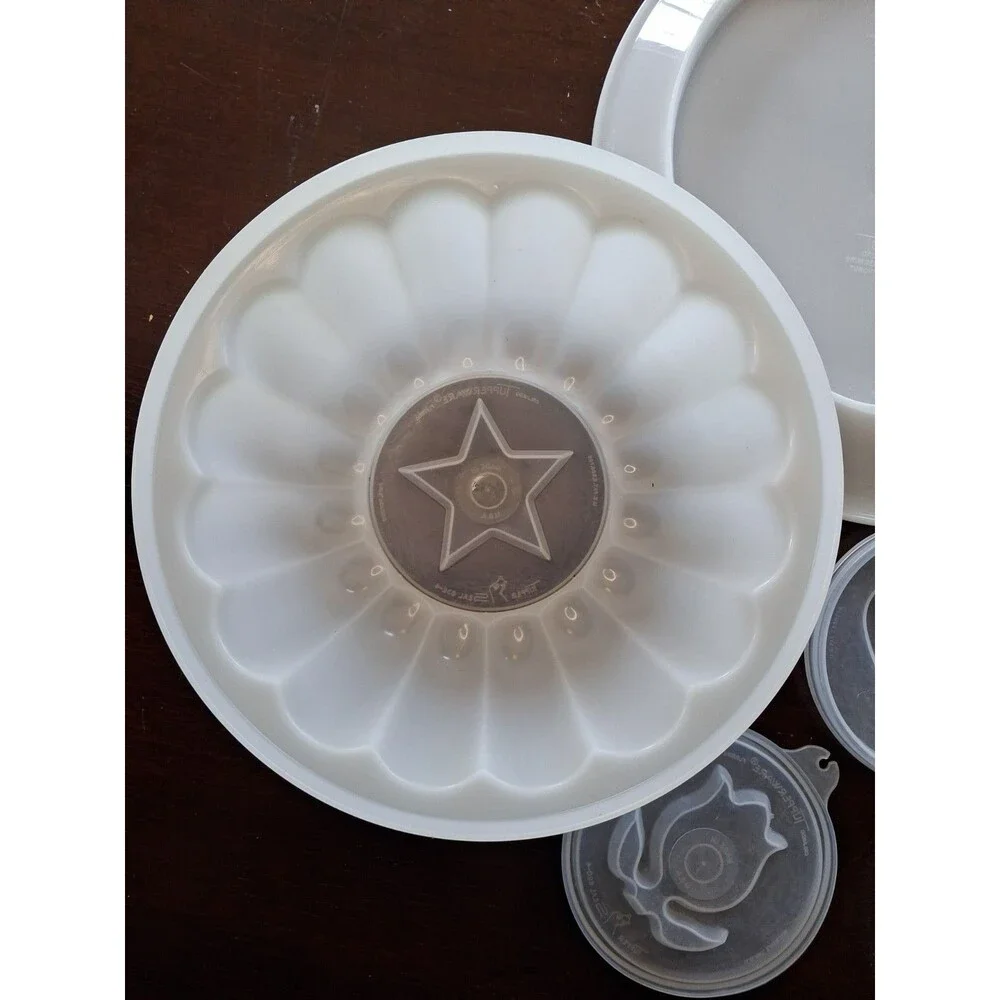 Vintage Tupperware White Jel-N-Serve Jello Mold, Tray, 4 Inserts Jello
